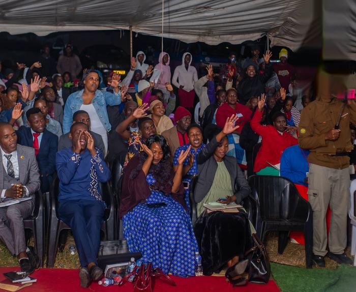 The congregation singing during service
